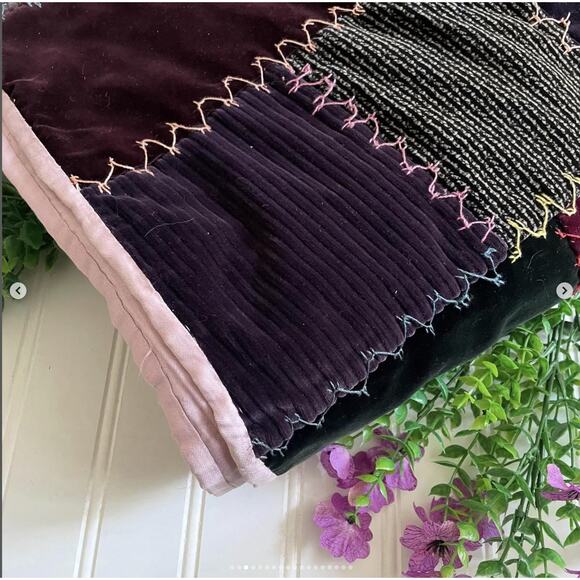 Antique Vintage Velvet Crazy Quilt Patchwork Hand Stitched Brown Purple Silky - Picture 3 of 16